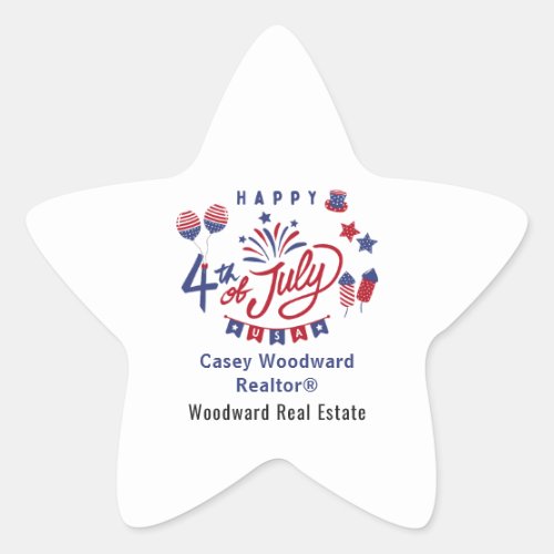 Happy 4th of July Real Estate Marketing Patriotic  Star Sticker
