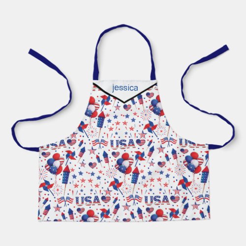 Happy 4th of July Red Blue Cute Party  Apron