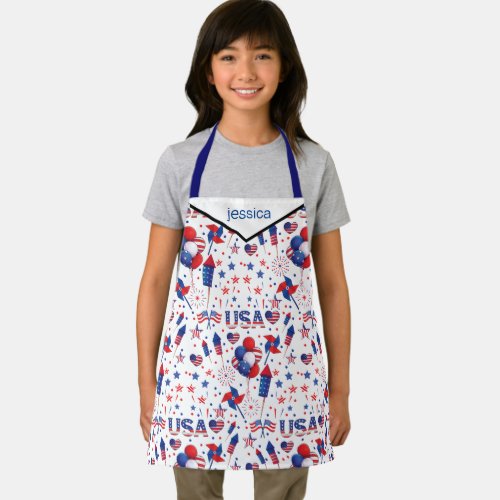 Happy 4th of July Red Blue Cute Party  Apron