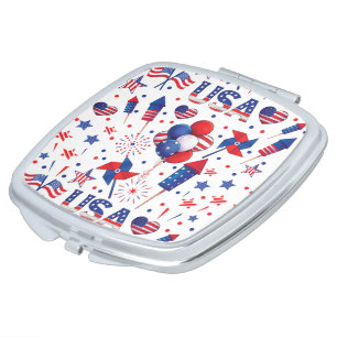Happy 4th of July Red Blue Cute Party  Compact Mirror