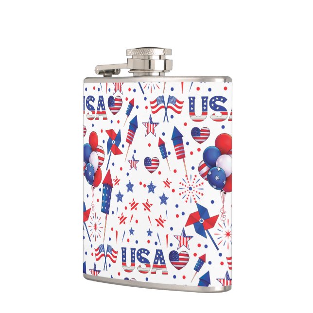 Happy 4th of July Red Blue Cute Party  Flask (Left)