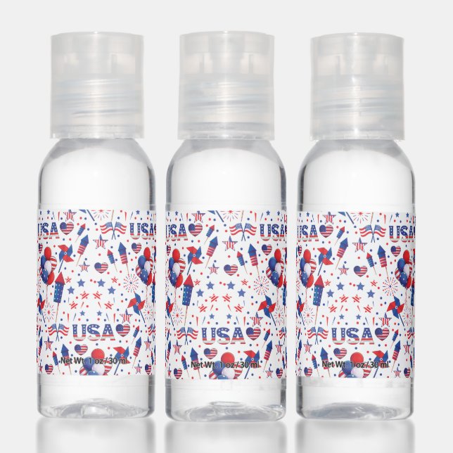 Happy 4th of July Red Blue Cute Party Hand Sanitizer (Set)