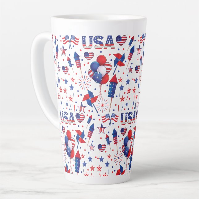 Happy 4th of July Red Blue Cute Party  Latte Mug (Left Angle)