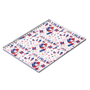Happy 4th of July Red Blue Cute Party Notebook