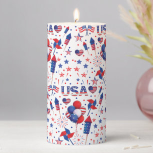 Happy 4th of July Red Blue Cute Party Pillar Candle