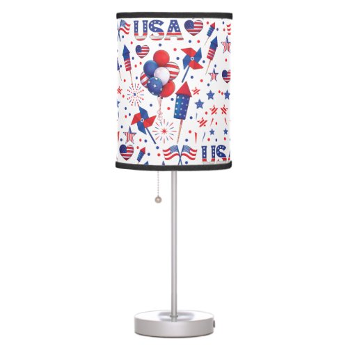 Happy 4th of July Red Blue Cute Party Table Lamp