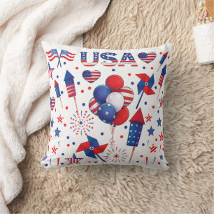 Happy 4th of July Red Blue Cute Party Throw Pillow