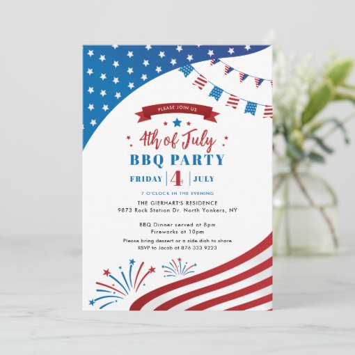 Happy 4th of July Red White and Blue BBQ Party Invitation | Zazzle