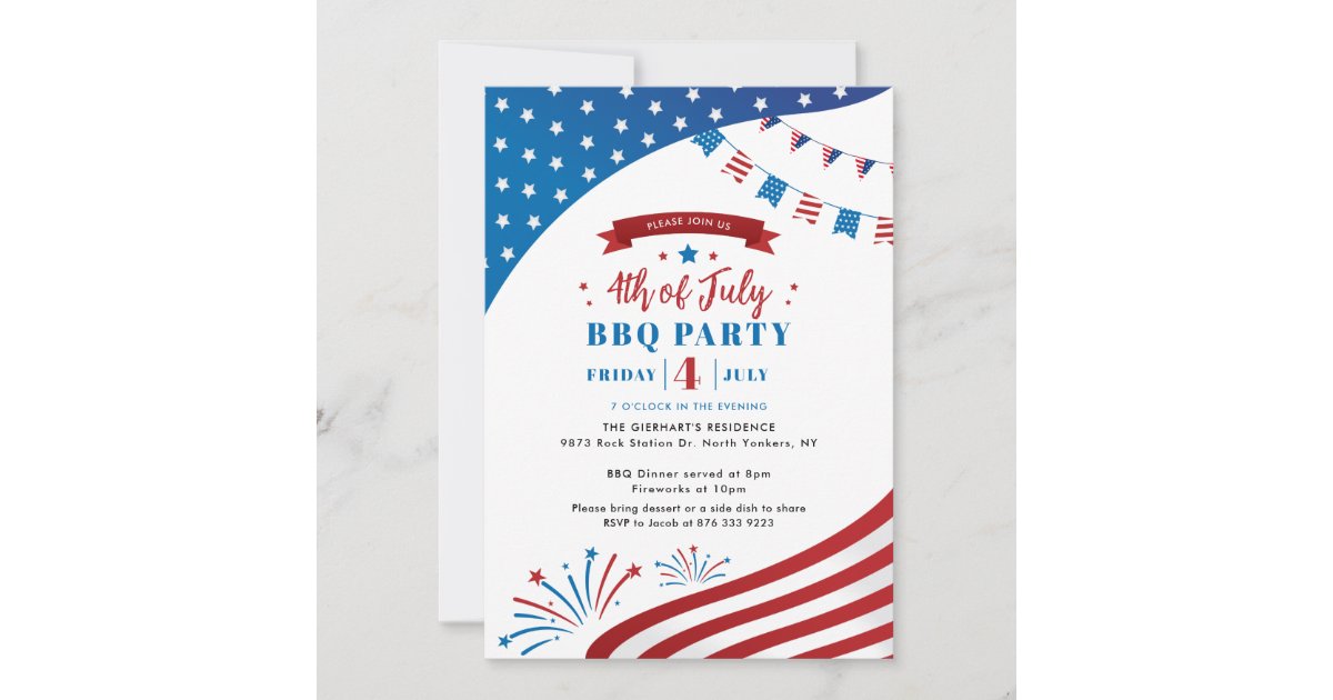 Happy 4th of July Red White and Blue BBQ Party Invitation | Zazzle