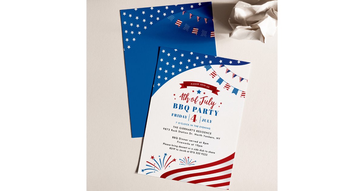 Happy 4th of July Red White and Blue BBQ Party Invitation | Zazzle