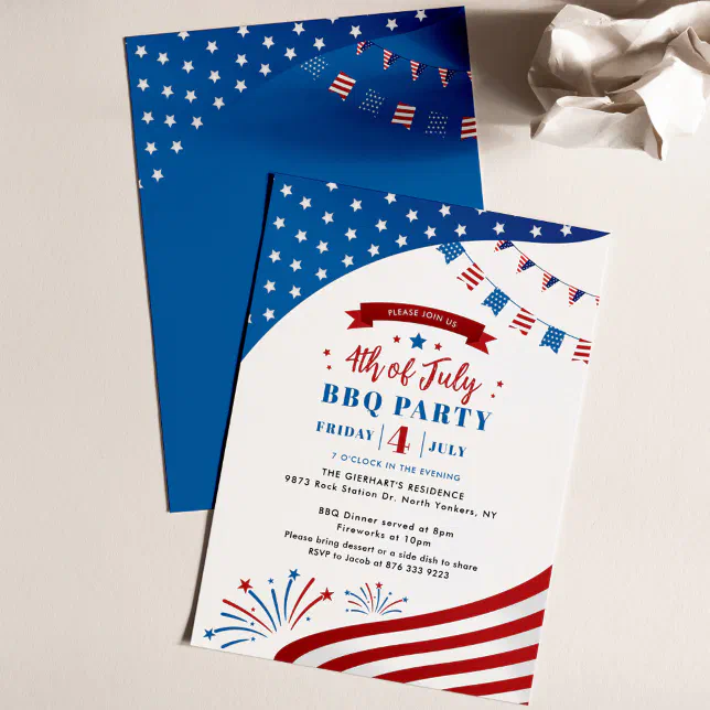 Happy 4th of July Red White and Blue BBQ Party Invitation | Zazzle