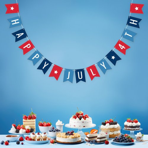 Happy 4th of July Red White and Blue Bunting Flags