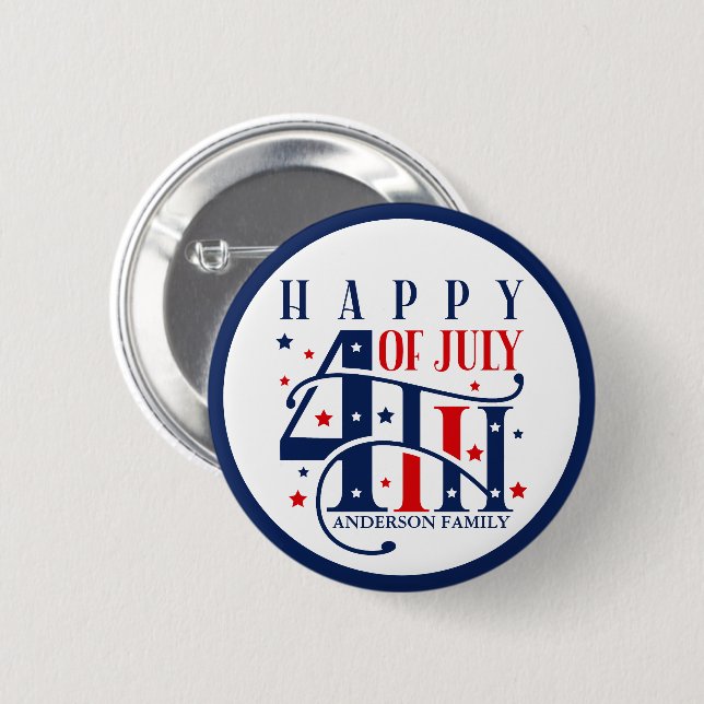 Happy 4th of July Red White and Blue Button (Front & Back)