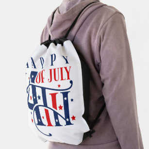 Happy 4th of July Red White and Blue Drawstring Bag