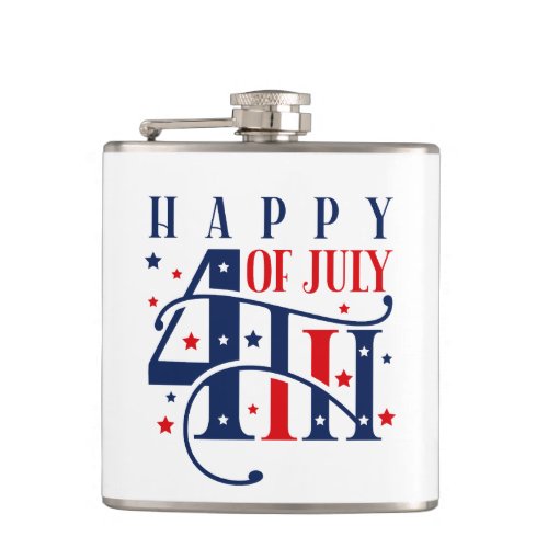 Happy 4th of July Red White and Blue Flask