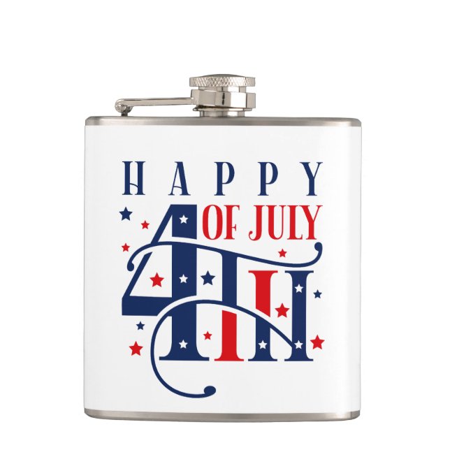 Happy 4th of July Red White and Blue Flask (Front)