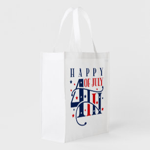 Happy 4th of July Red White and Blue Grocery Bag