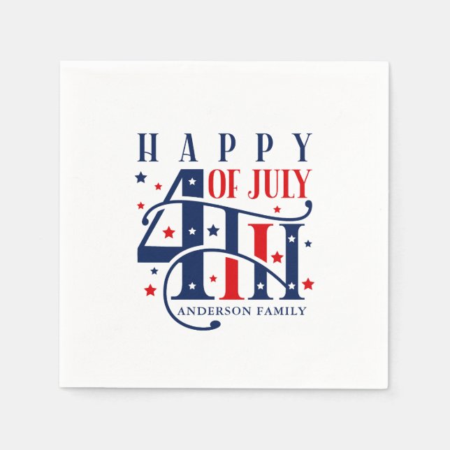 Happy 4th of July Red White and Blue Napkins (Front)