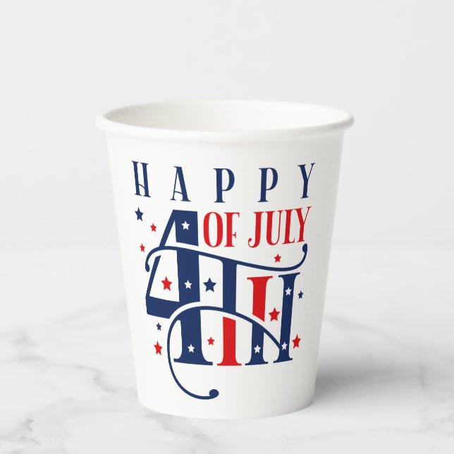 Happy 4th of July Red White and Blue Paper Cups (Front)