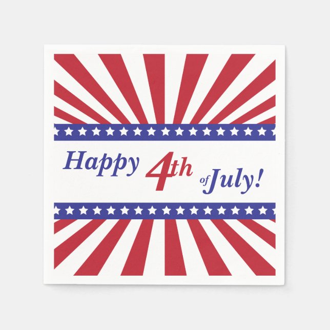 Happy 4th of July Red White and Blue Paper Napkins (Front)