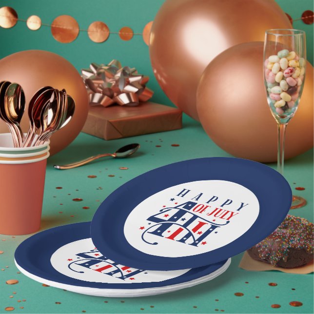 Happy 4th of July Red White and Blue Paper Plates (Multi)