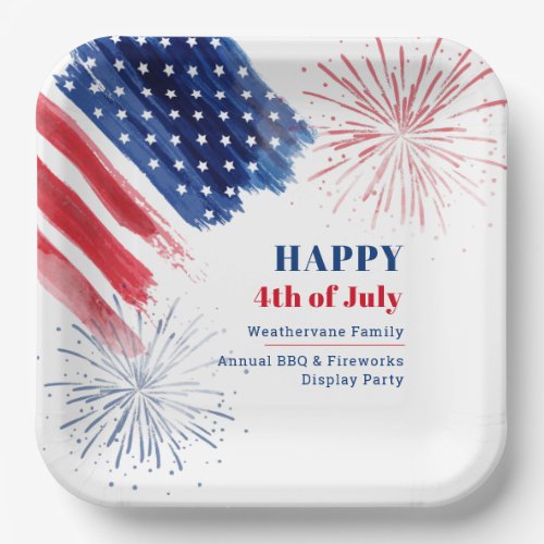 Happy 4th of July Red White and Blue Party Paper Plates