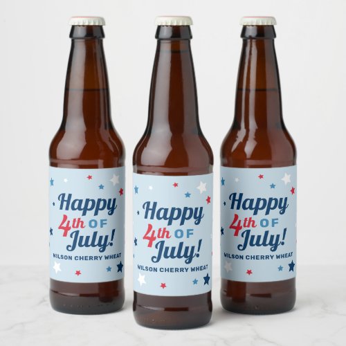 Happy 4th of July Red White and Blue Patriotic Beer Bottle Label