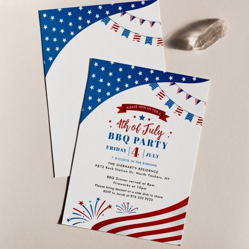 Happy 4th of July Red White and Blue Patriotic Invitation