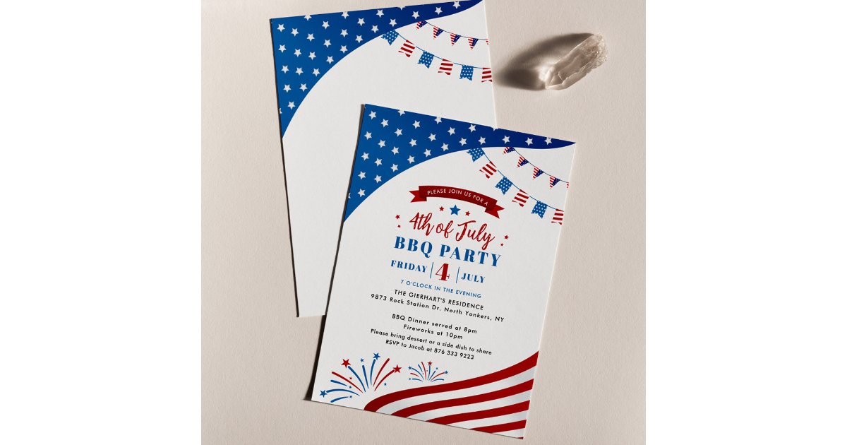 Happy 4th of July Red White and Blue Patriotic Invitation | Zazzle