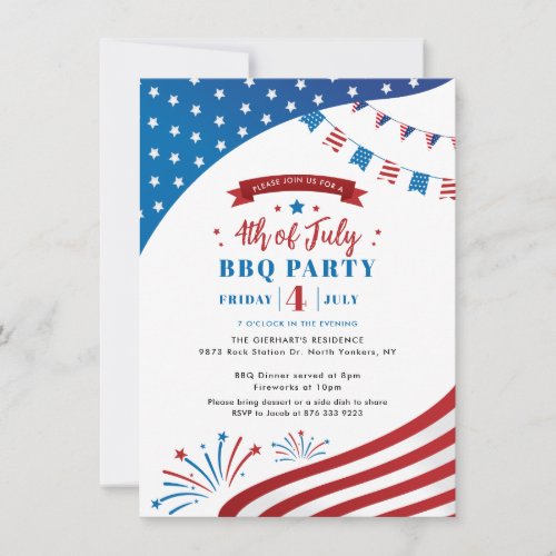 Happy 4th of July Red White and Blue Patriotic Invitation