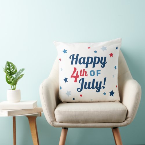 Happy 4th of July Red White and Blue Patriotic Throw Pillow