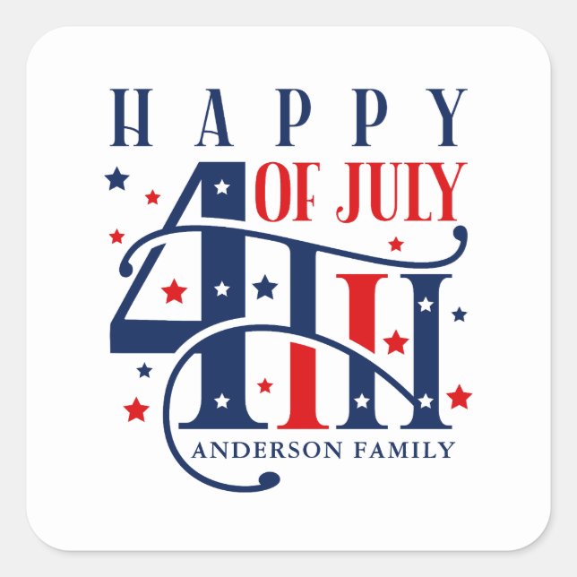 Happy 4th of July Red White and Blue Square Sticker (Front)