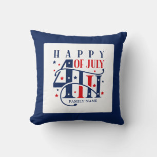 Happy 4th of July Red White and Blue Throw Pillow