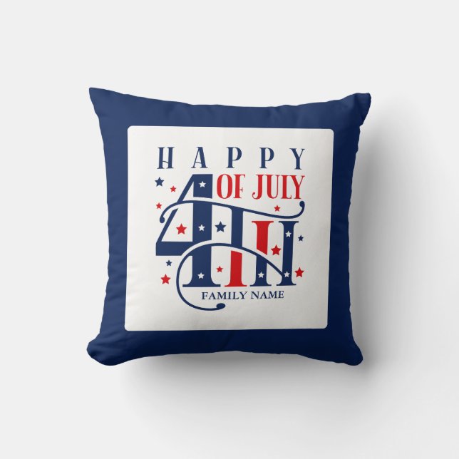 Happy 4th of July Red White and Blue Throw Pillow (Front)