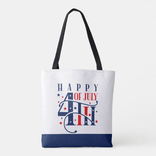 Happy 4th of July Red White and Blue Tote Bag (Back)