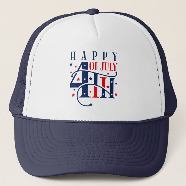 Happy 4th of July Red White and Blue Trucker Hat (Front)