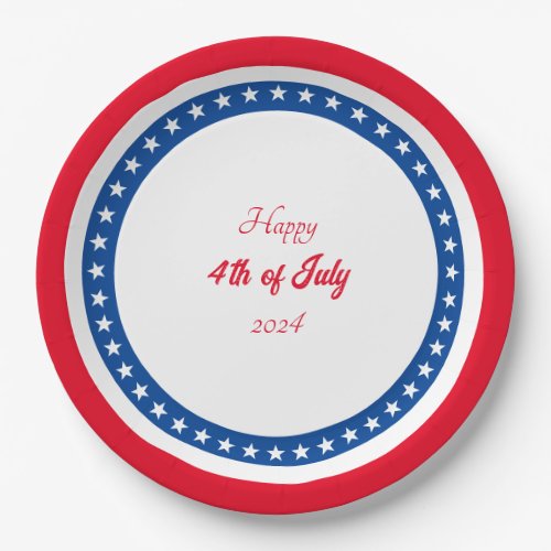 Happy 4th of July Red White Blue Paper Plates