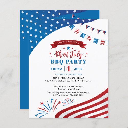Happy 4th of July Red White Blue Party Invitation