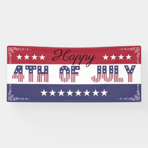 Happy 4th of July Red White Blue Stars and Stripes Banner