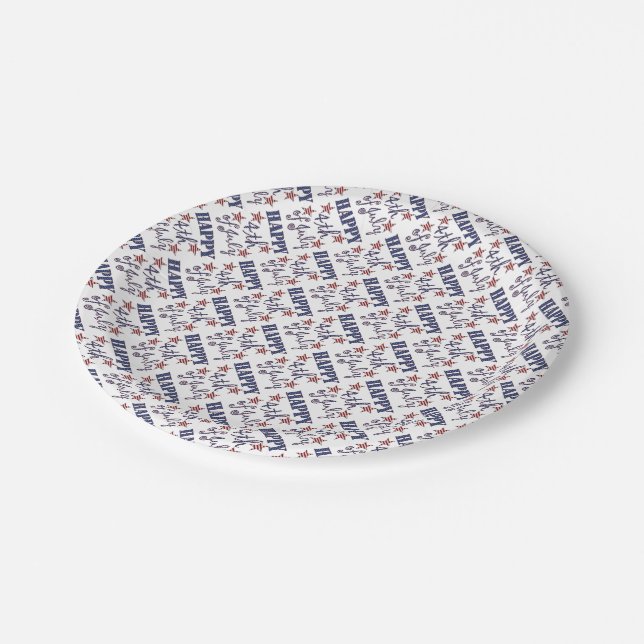 Happy 4th of July Red White Blue Stars and Stripes Paper Plates (Angled)