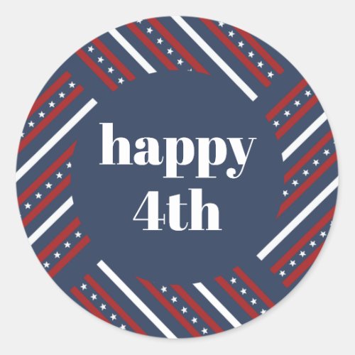 Happy 4th of July Red White Blue Stars  Stripes  Classic Round Sticker