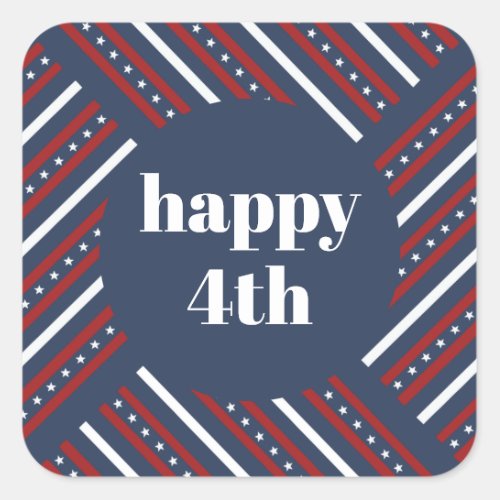 Happy 4th of July Red White Blue Stars  Stripes  Square Sticker