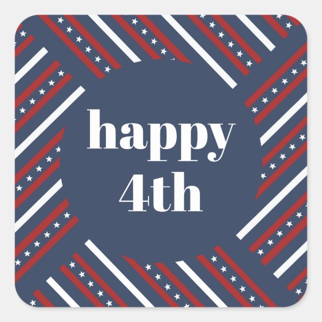 Happy 4th of July Red White Blue Stars & Stripes  Square Sticker (Front)