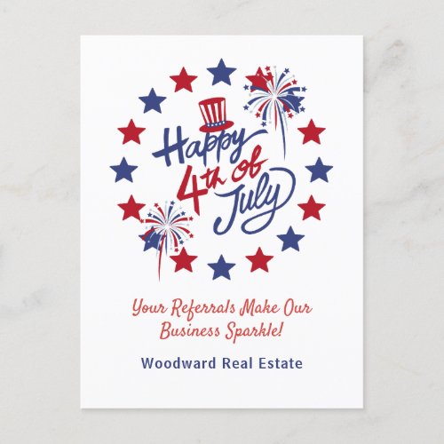 Happy 4th of July Referral Real Estate Marketing  Holiday Postcard