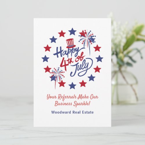Happy 4th of July Referrals Make Business Sparkle  Thank You Card