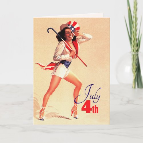 Happy 4th of July Retro Pin_up  Card