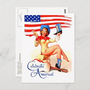 Happy 4th of July. Retro Pin-up Postcard
