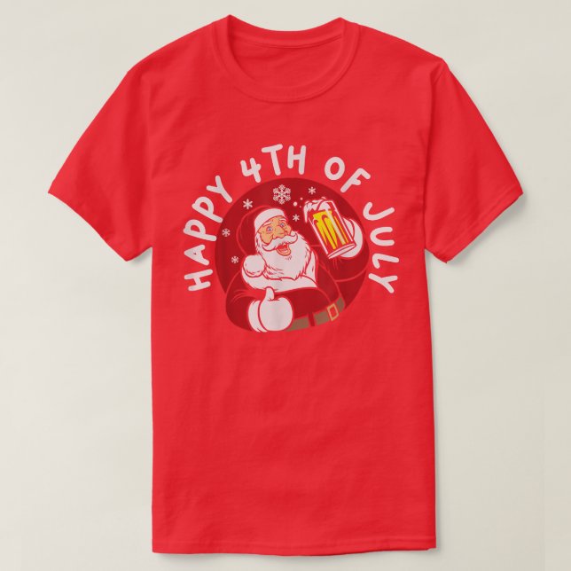 Happy 4th Of July Santa Summer Vacation Beach  T-Shirt (Design Front)
