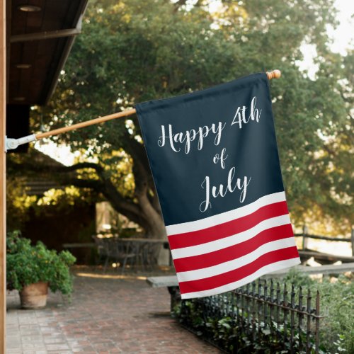 Happy 4th of July Script Red White Blue  House Flag