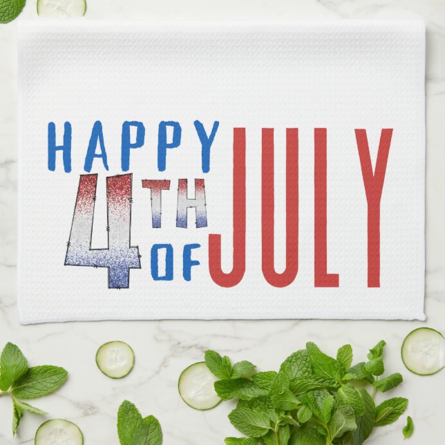 Happy 4th of July Shimmer Word Art  Kitchen Towel (Folded)